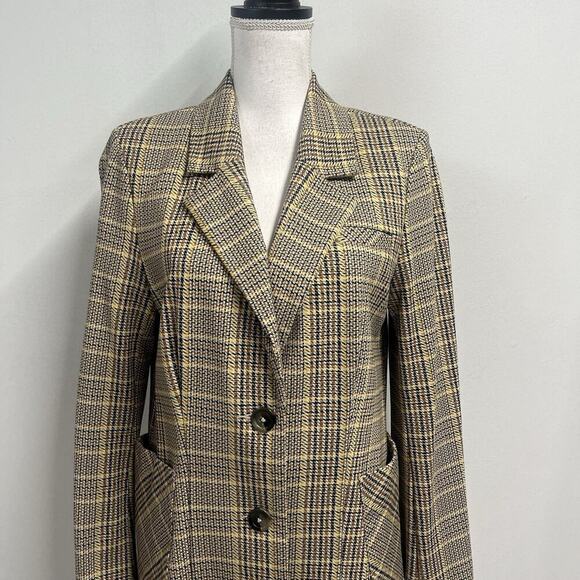 CABI Blazer Jacket size 8 Camel Brown Yellow Plaid Stretch Career Casual Pockets - Picture 2 of 11